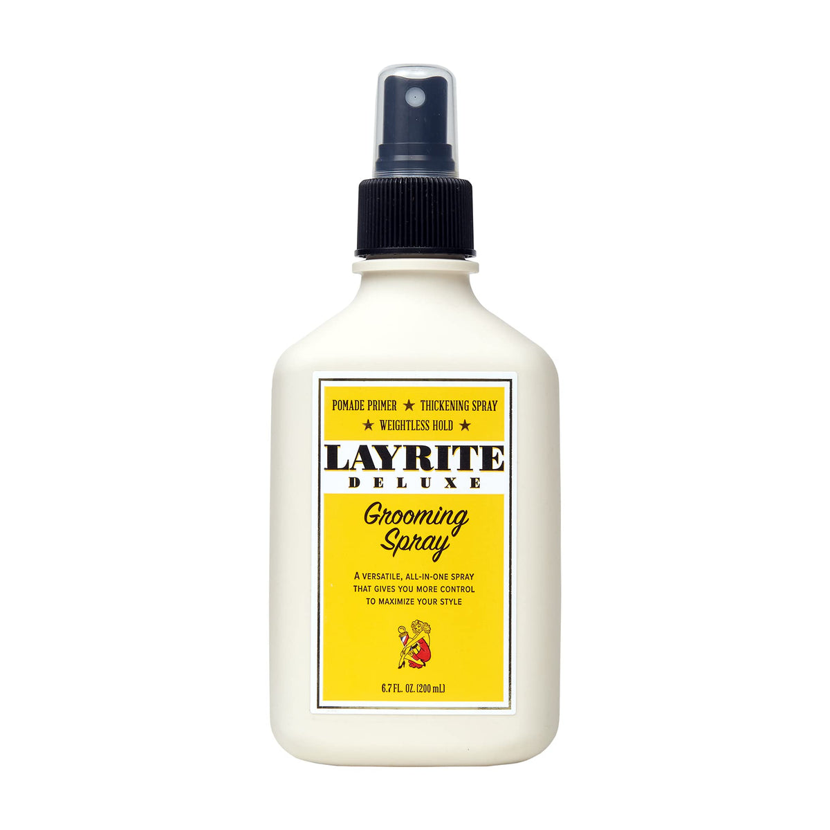 Layrite Grooming Spray: botella y rociado para mayor cuerpo y textura en el cabello.