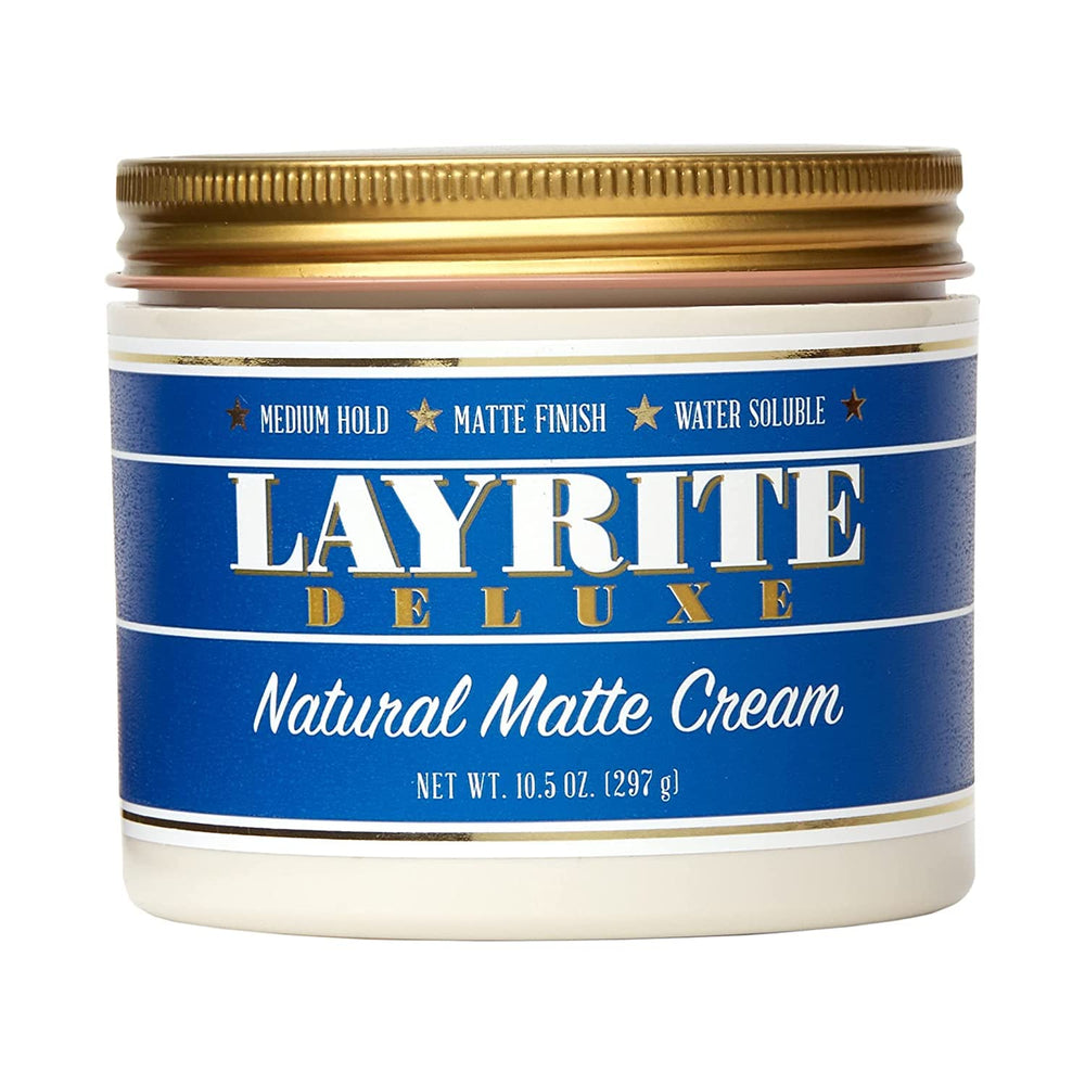 Layrite Natural Matte Cream packaging shown for easy daily styling and maintenance.