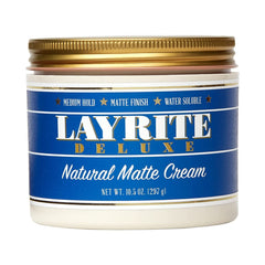 Layrite Natural Matte Cream packaging shown for easy daily styling and maintenance.