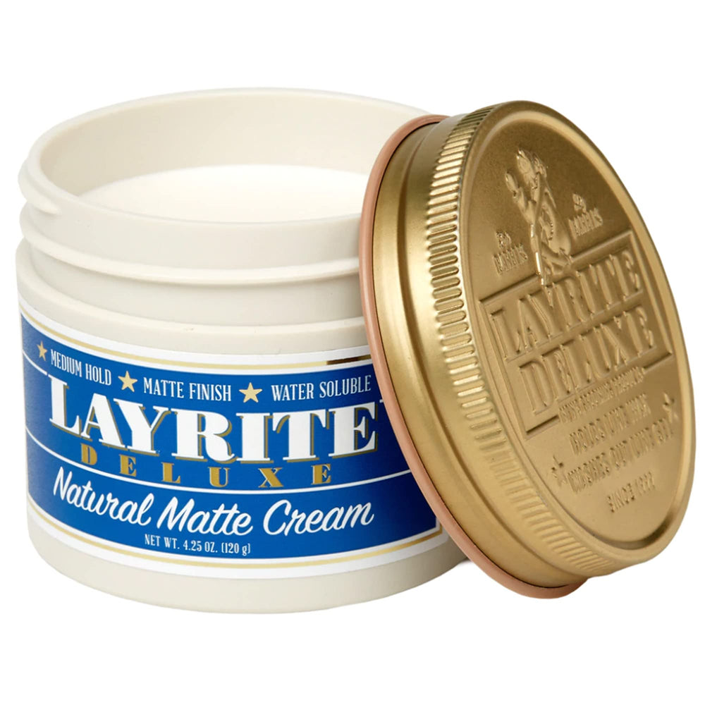 Layrite Natural Matte Cream texture shot illustrating flexible hold for daily styles.