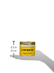 Layrite Pomade creates a textured, messy look on damp hair.