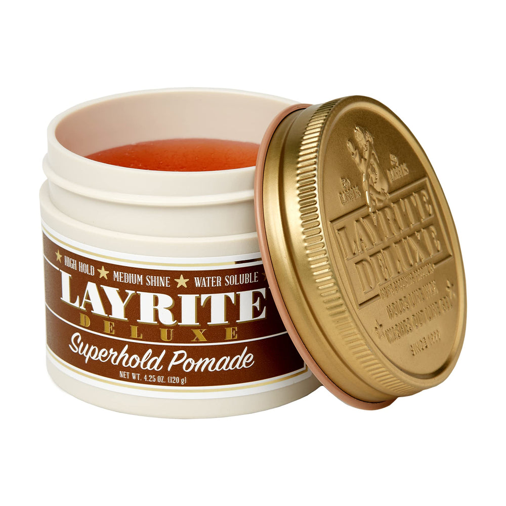 Layrite Superhold Pomade orange hair styling in action for thick or curly hair