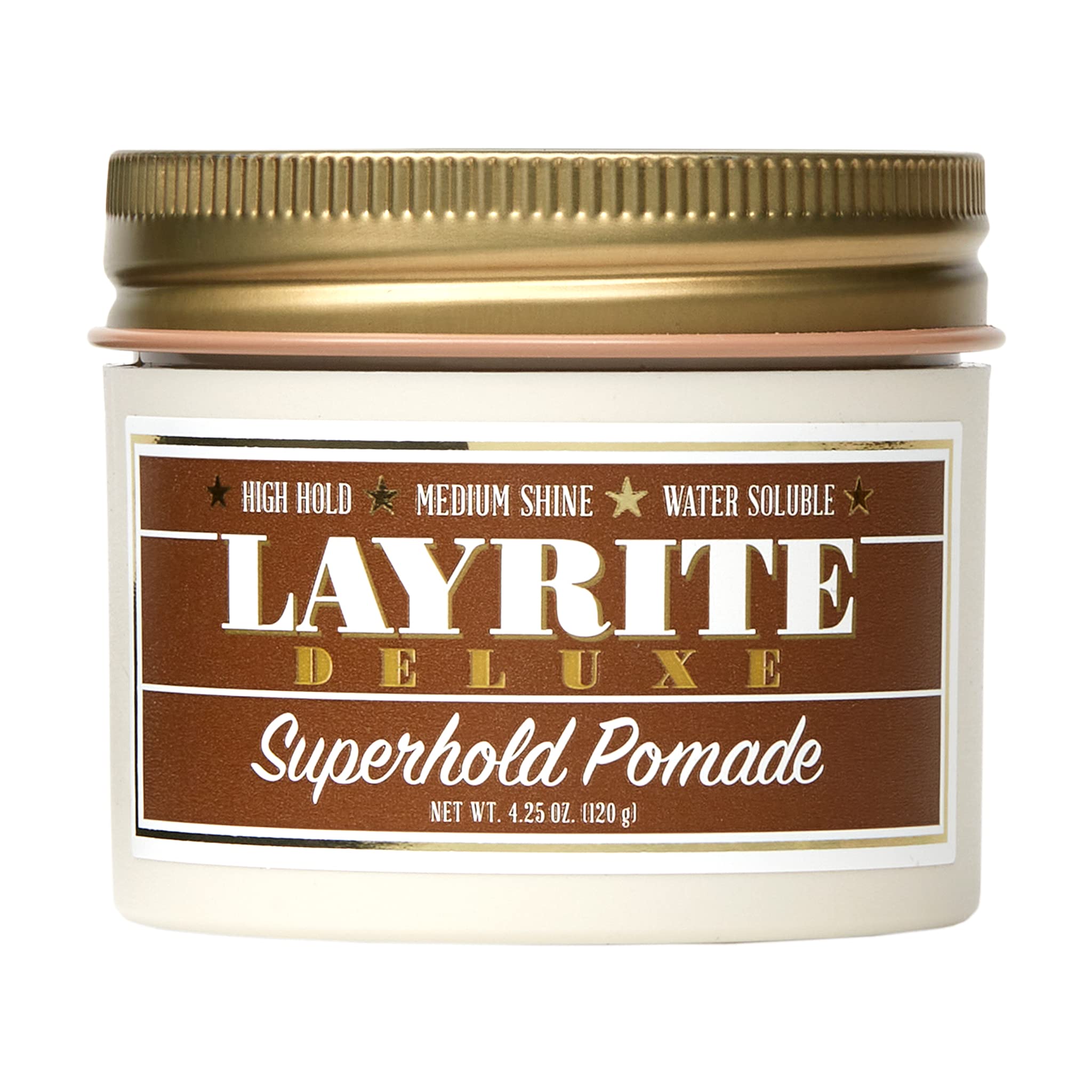 Layrite Superhold Pomade orange jar close-up for high hold styling