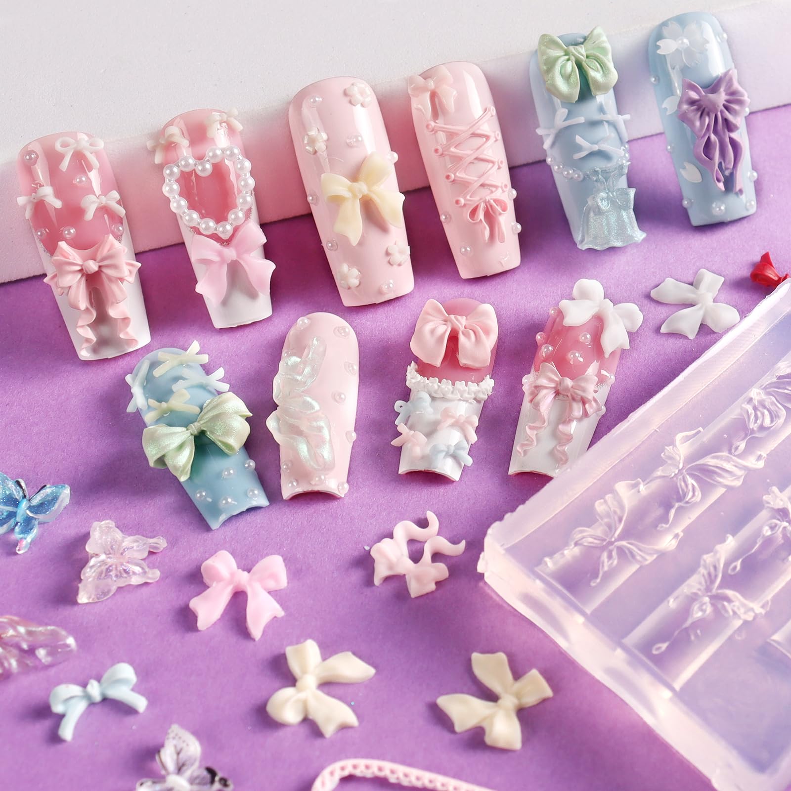 Laza 4pcs bowknot molds collection enables varied patterns for custom nail designs.