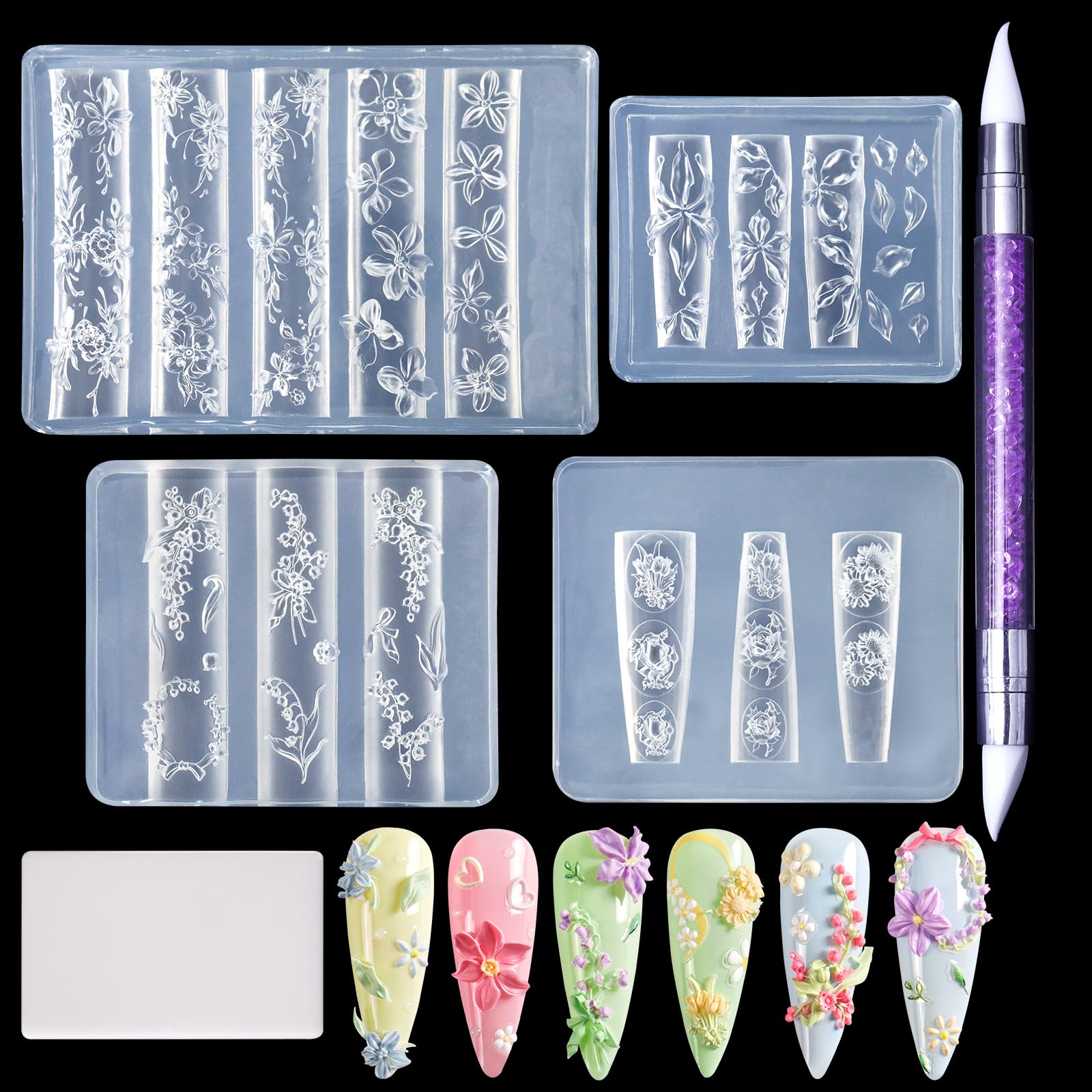 Laza 4pcs silicone nail art molds offer precise 3D flower designs for salon nails.