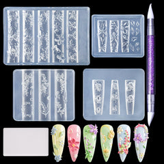 Laza 4pcs silicone nail art molds offer precise 3D flower designs for salon nails.