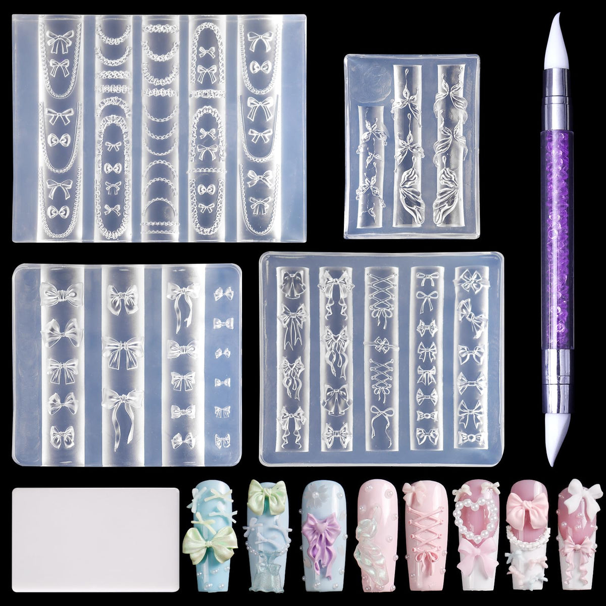 Laza Bowknot molds package view for easy 3D nail art crafting.