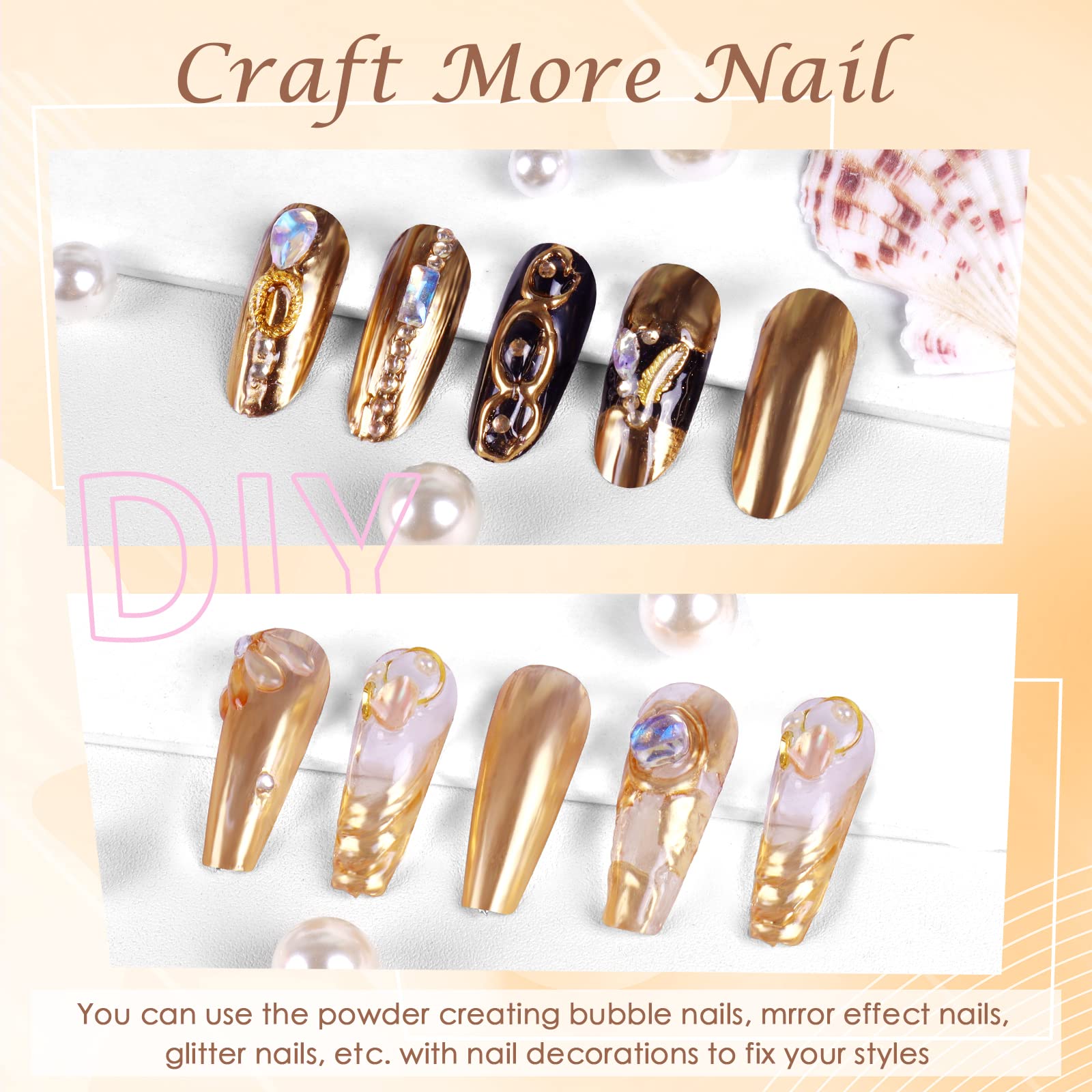 Laza Chrome Nail Powder Gold natural-nails shows versatile shine on bare nails.