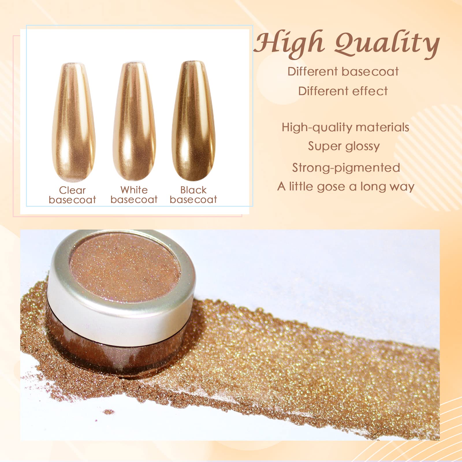 Laza Chrome Nail Powder Gold UV-LED application highlights quick, easy six-step process for results.