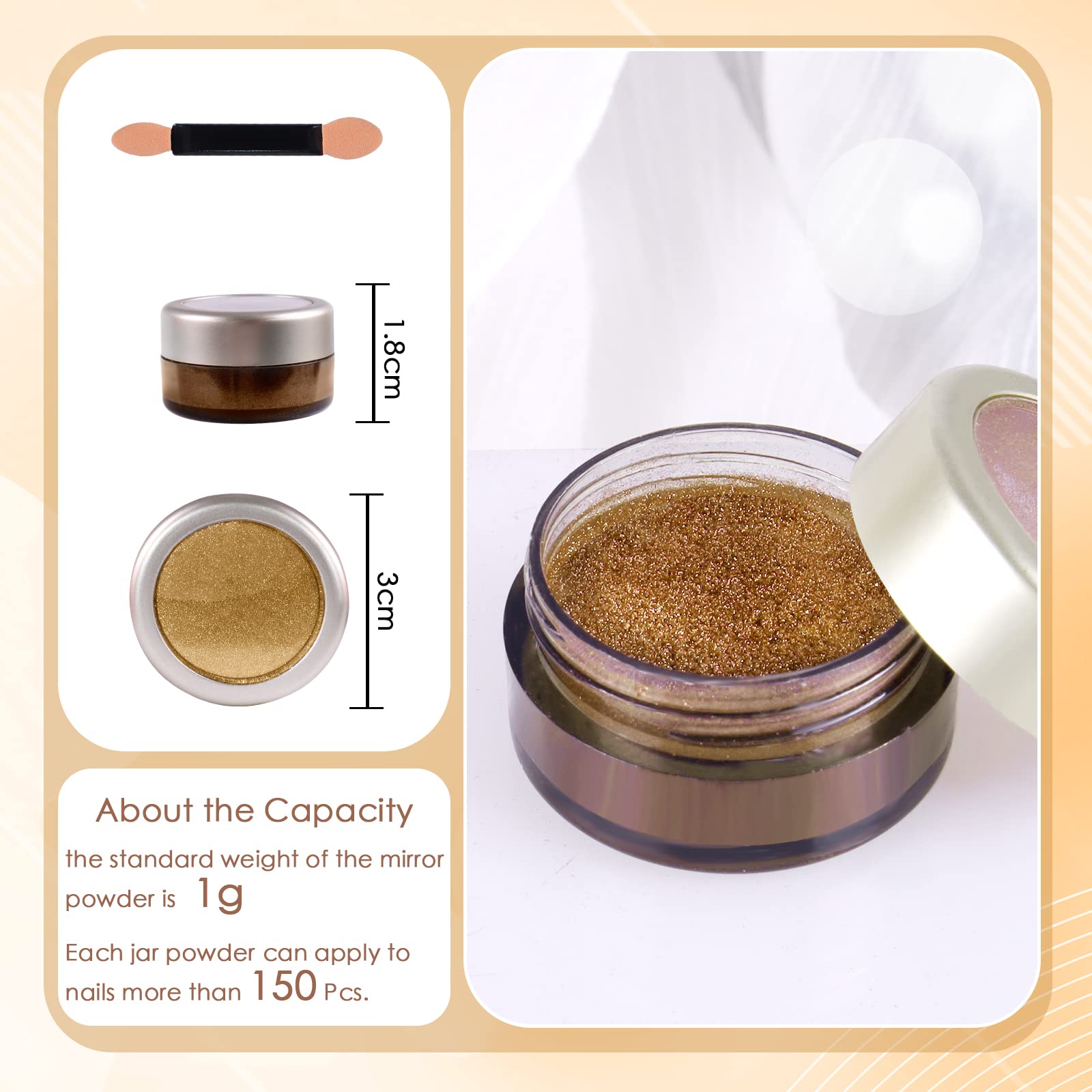 Laza Chrome Nail Powder Gold with chameleon flakes offers versatile design options.