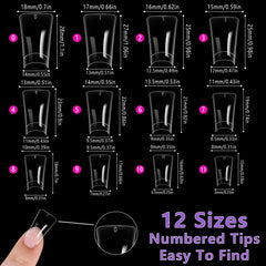 Laza duck nail tips 12-sizes grid showcases precise size options