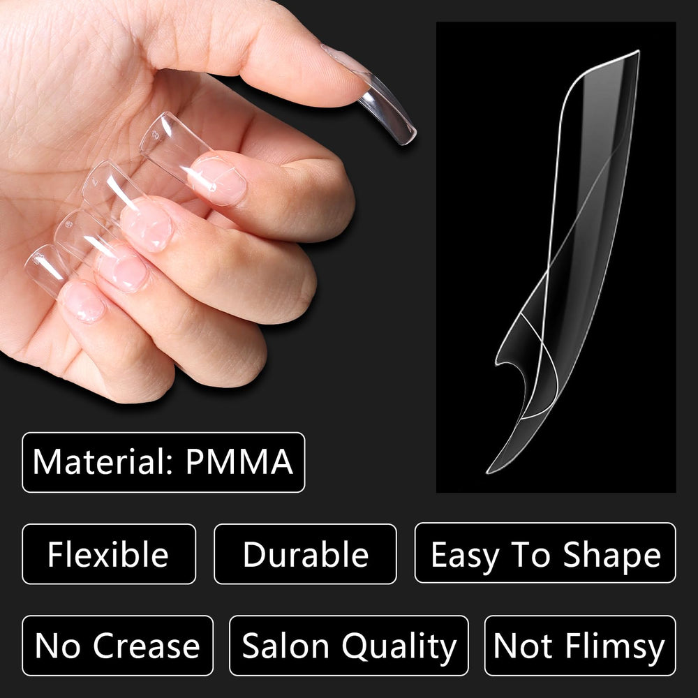 Laza duck nail tips close-up highlights clear crease-free acrylic surface