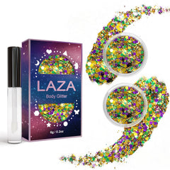 Laza Mardi Gras purpurina para el cuerpo, brillo festivo para la piel