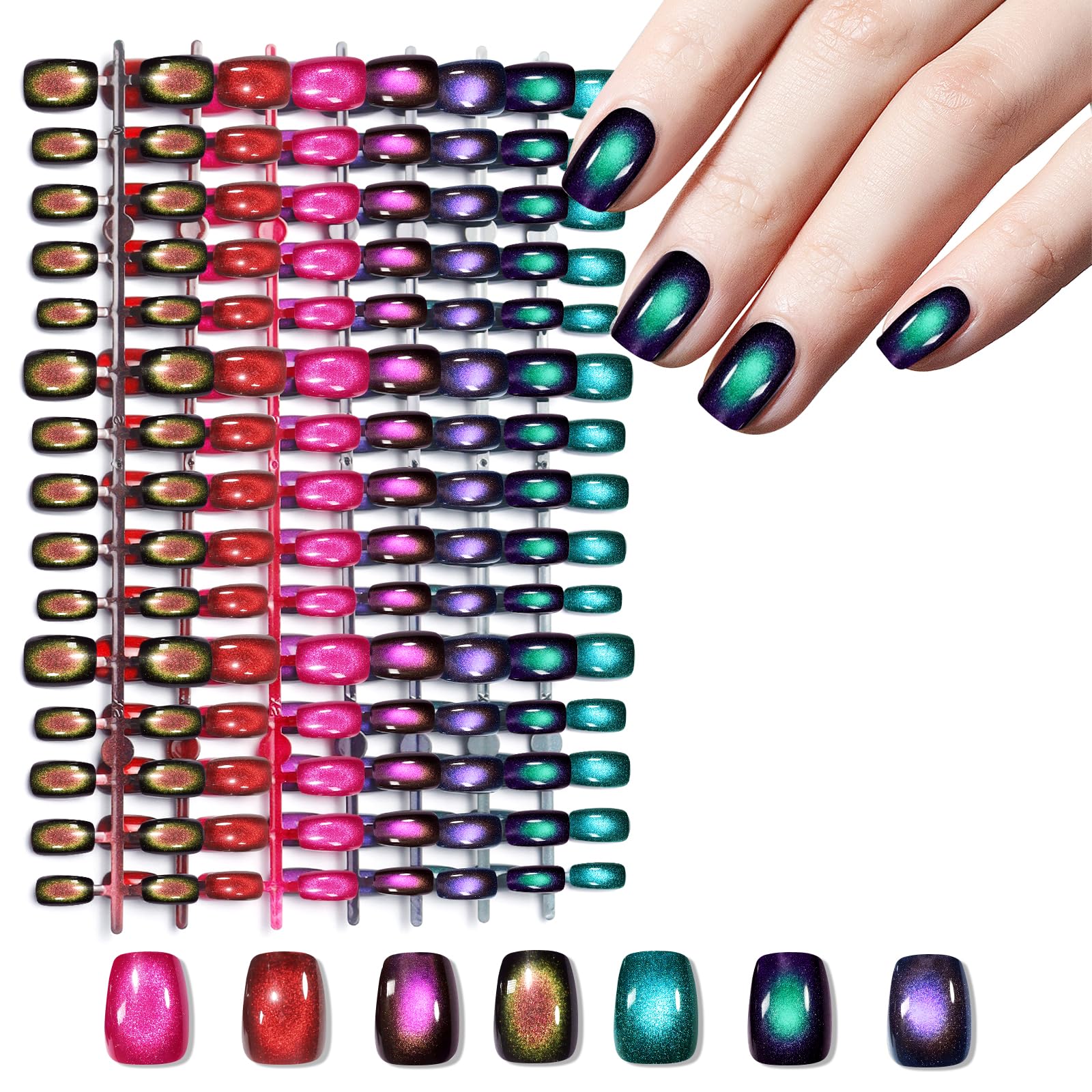 Unas postizas Laza con efecto gato-ojos y brillo multicolor para estilos llamativos.
