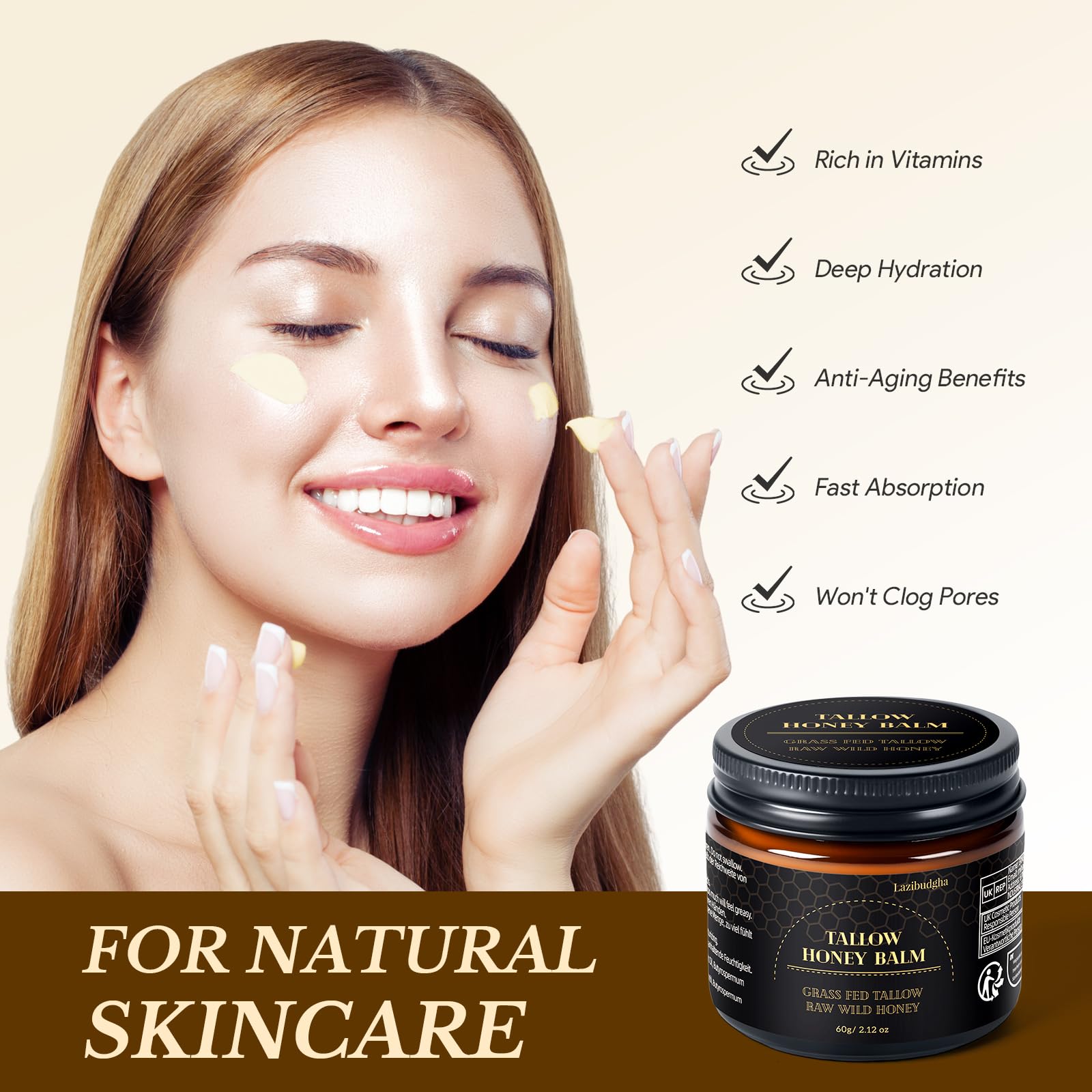 Lazibudgha grass-fed tallow ingredients showcase natural skincare power.