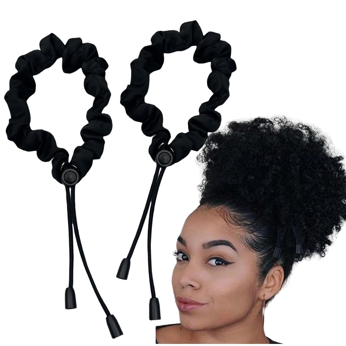Lazo satinado ajustable para cabello 4c negro, suave y seguro para peinados.