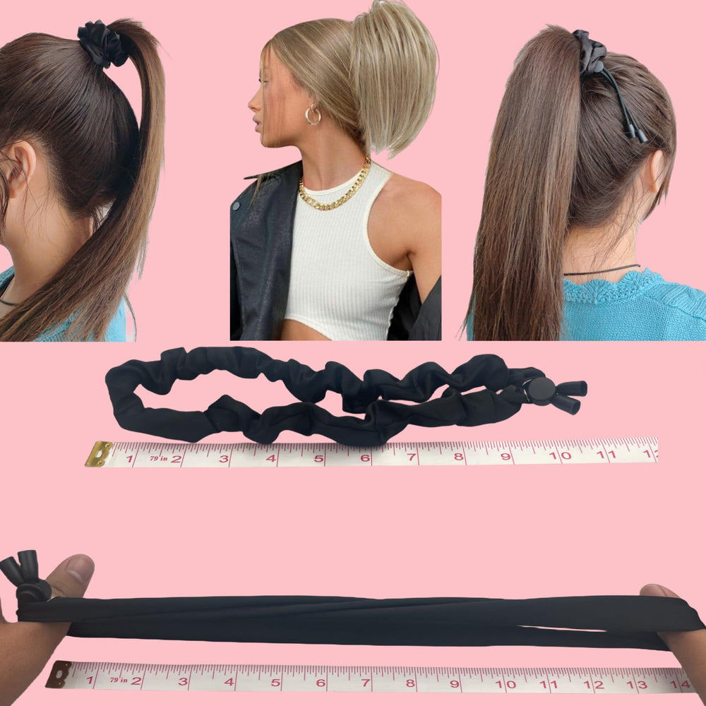 Lazo satinado ajustable para cola de cabello, mantiene el peinado estable.