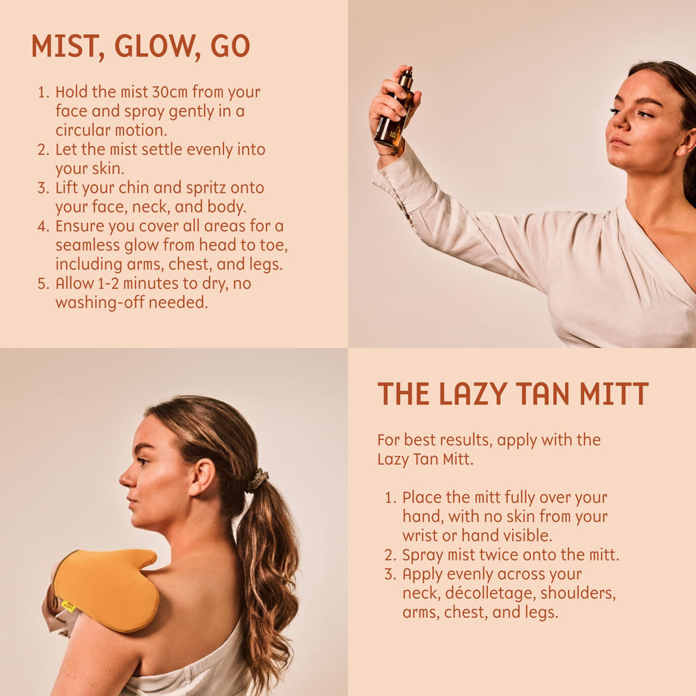 Lazy Tan Face Tan Mist bottle with cucumber scent adds fresh feel.