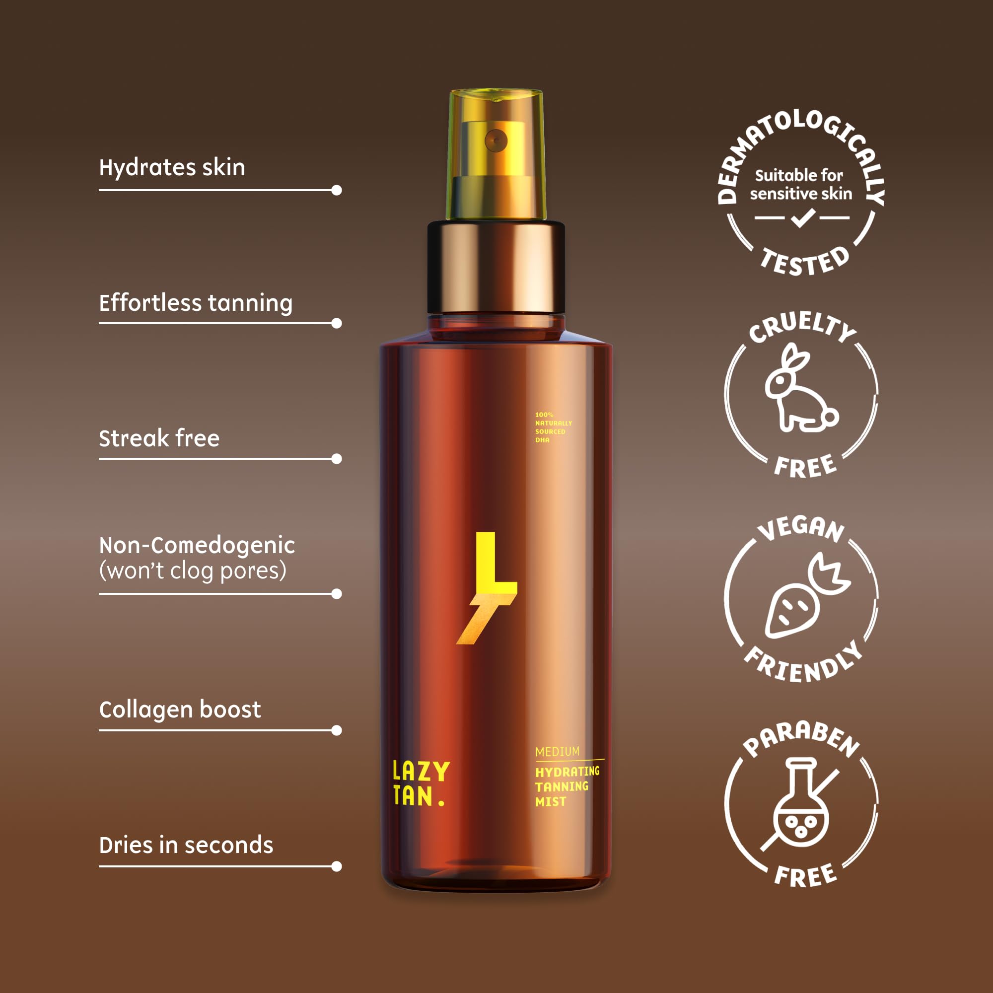 Lazy Tan Face Tan Mist dermatologically tested for sensitive skin.
