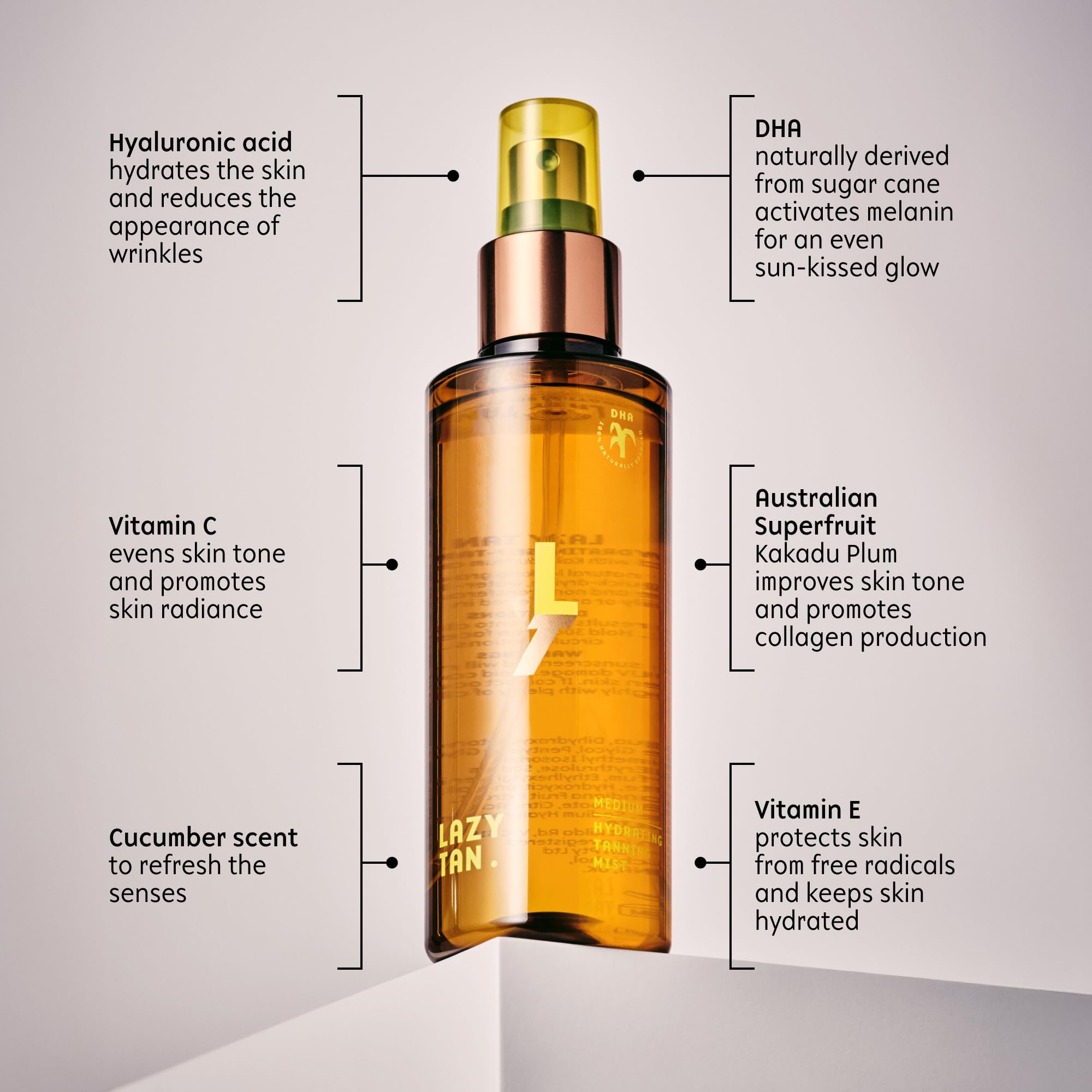 Lazy Tan Mist packaging and pump cap design.