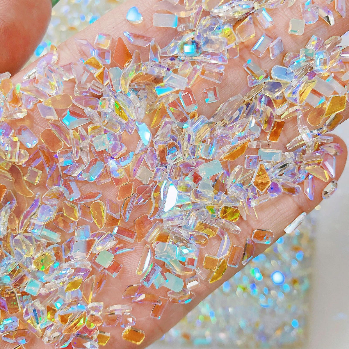 LBPEPAMZ Aurora rhinestones; iridescent DIY nail design