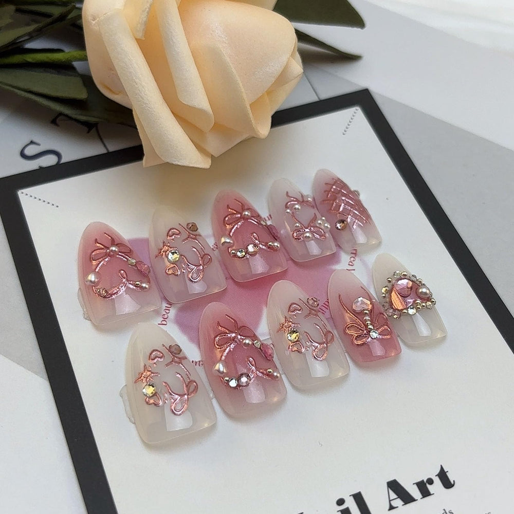 LBPEPAMZ uñas postizas degradado blanco-rosa, acabado suave y sofisticado