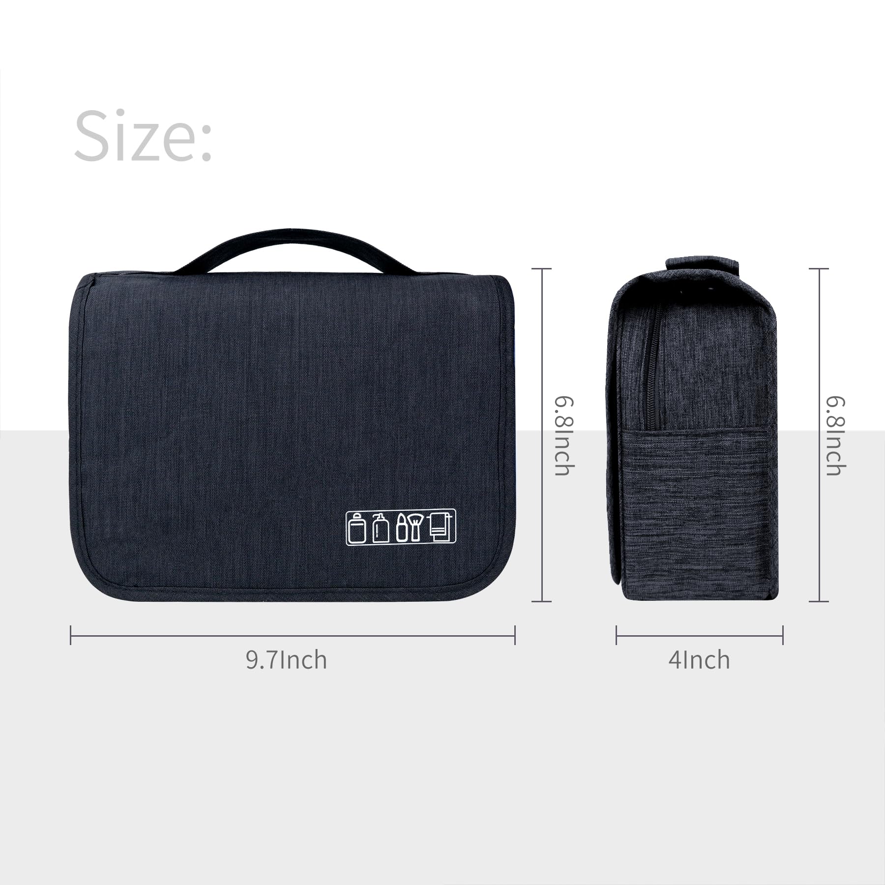 Lcsmaokin toiletry bag hanging hook enables easy access and drying.
