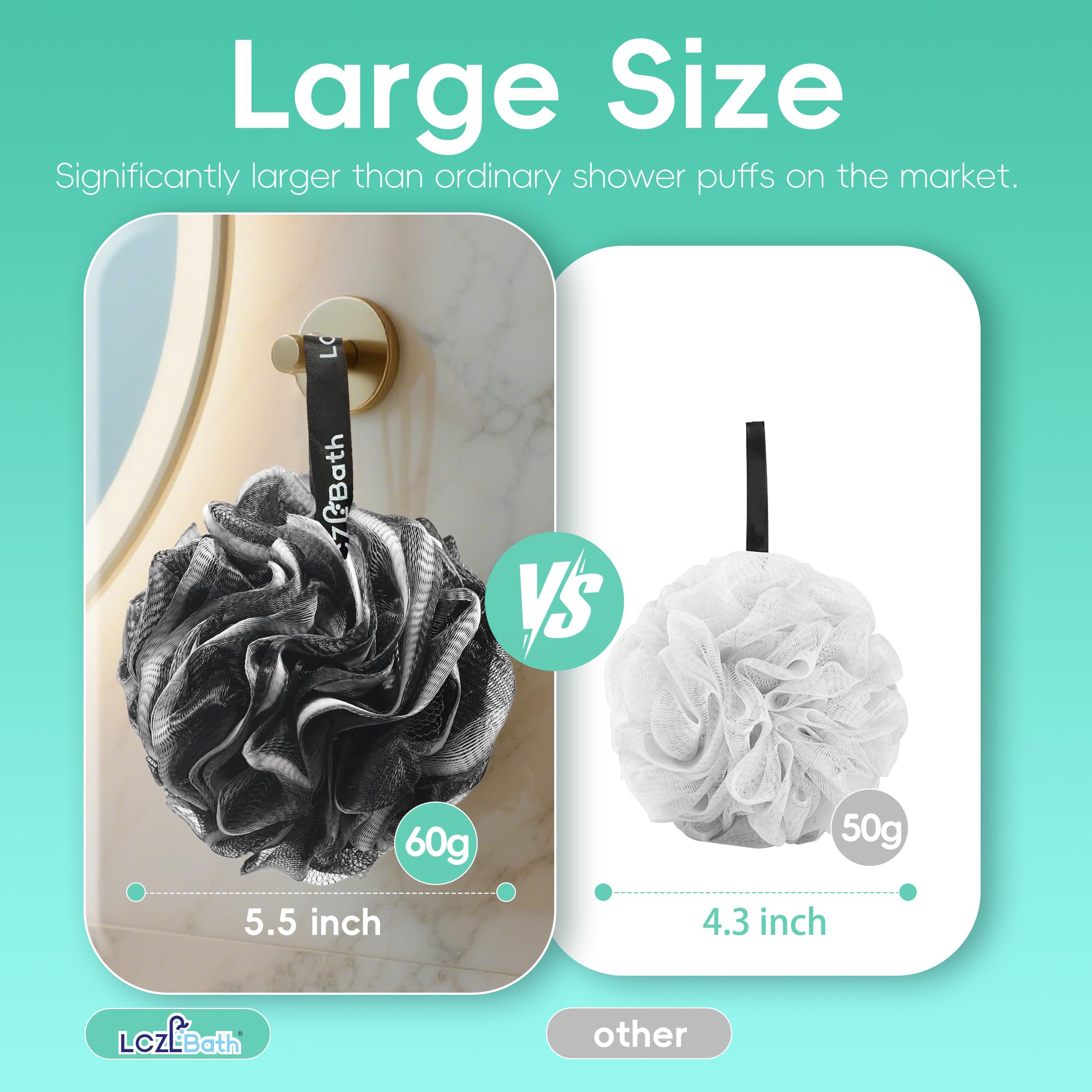 LCZLBath loofah 60g large size provides comfortable cleansing for adults and kids.