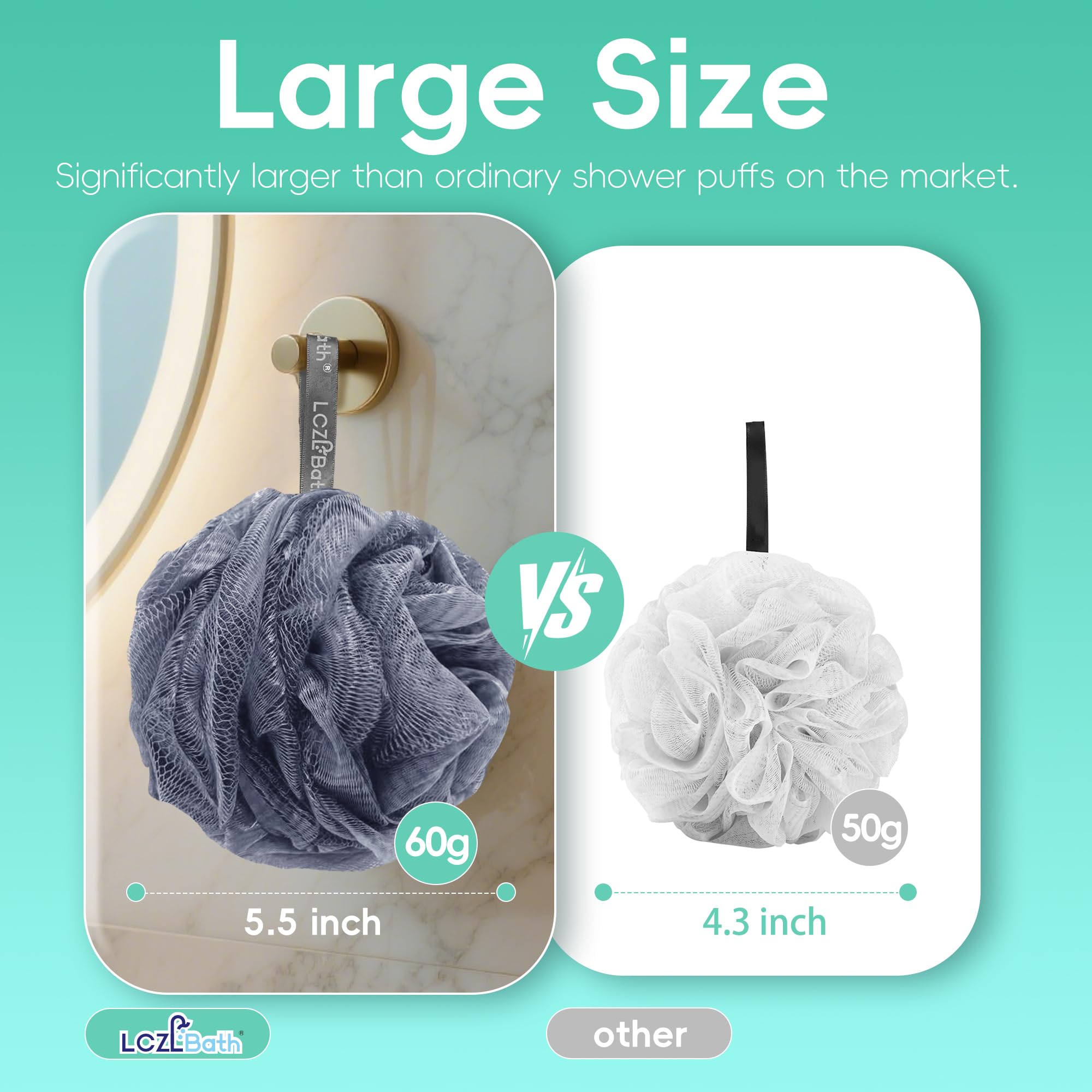 LCZLBath shower loofah white color for everyday cleansing and lathering.