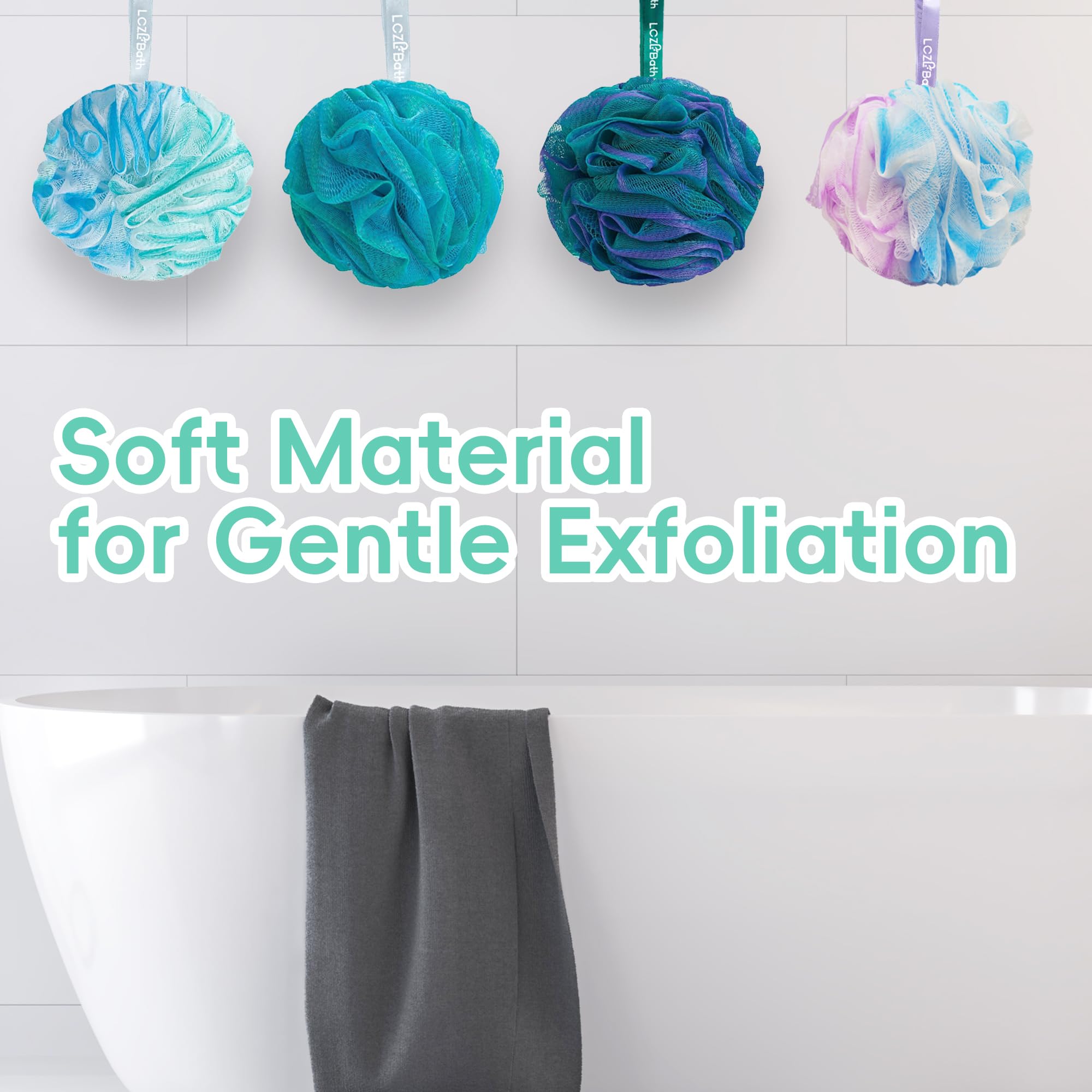 LCZLBath soft skin-friendly material with hanging ribbon for drying.