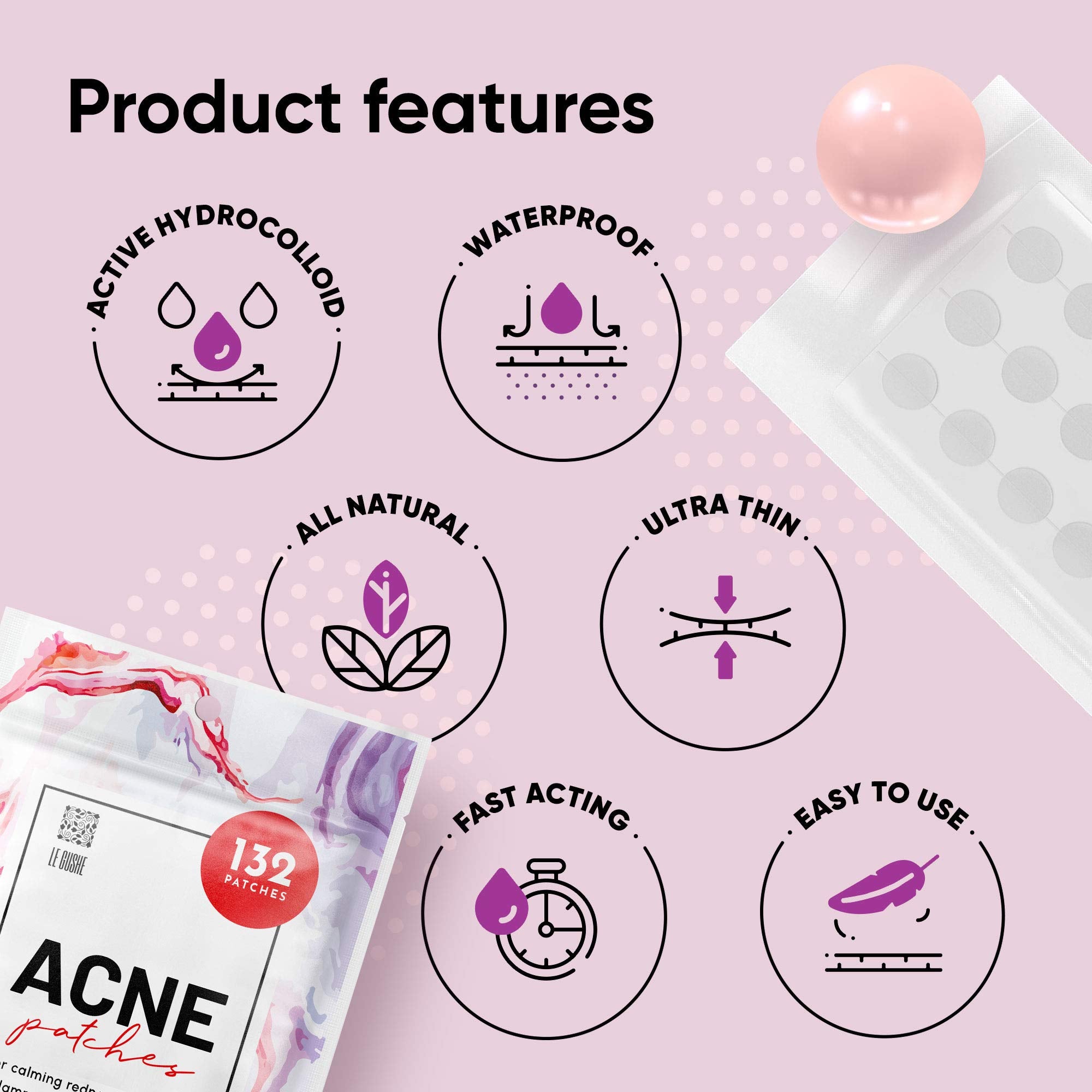 LE GUSHE hydrocolloid patch absorbing pimple gunk for faster calm.