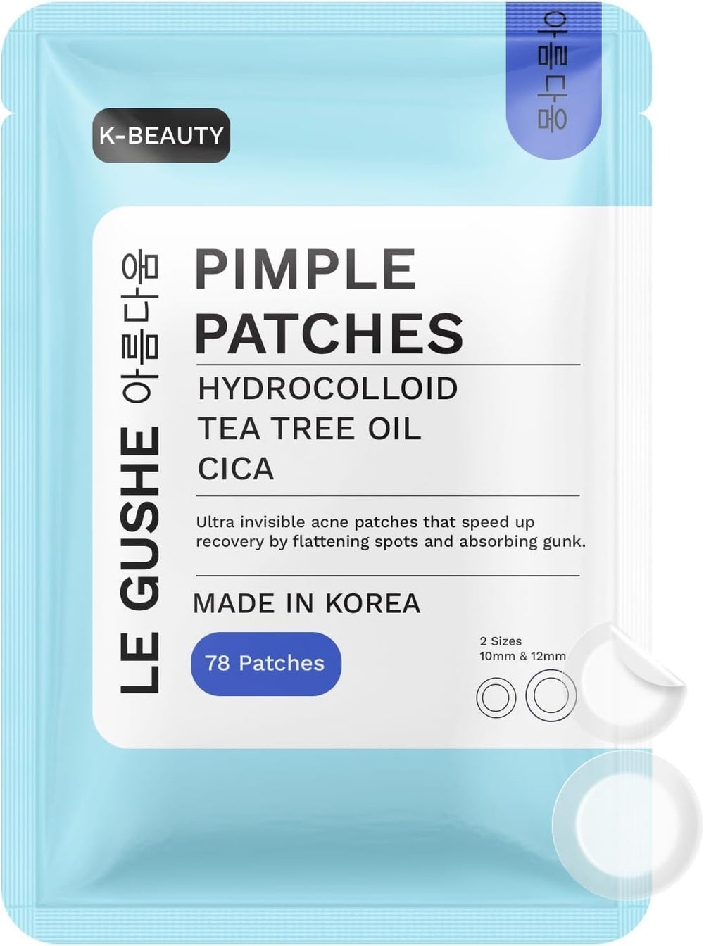 Parches LE GUSHE para acné, 78 puntos, protección hidrocoloide y absorción.