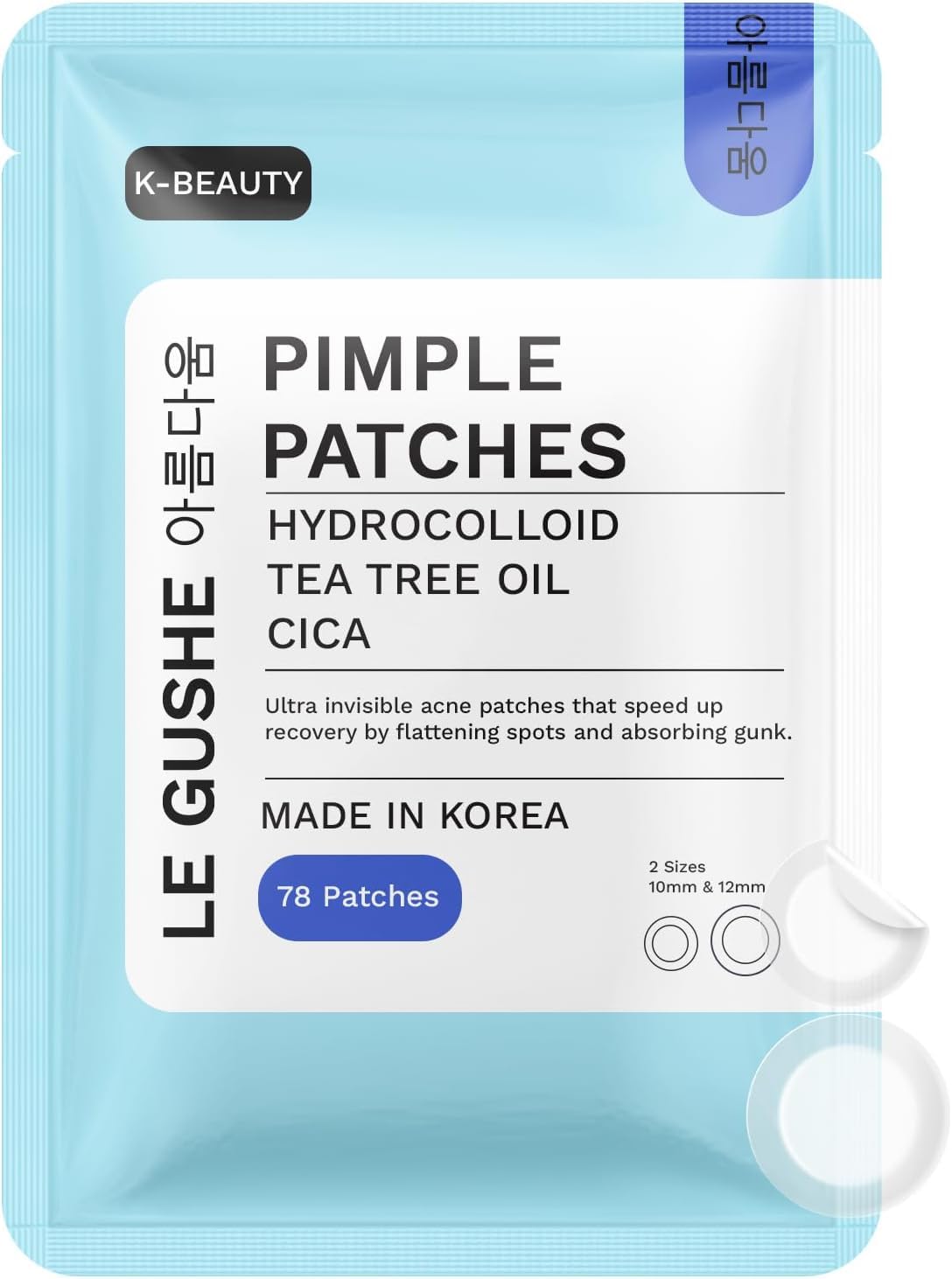 Parches LE GUSHE para acné, 78 puntos, protección hidrocoloide y absorción.