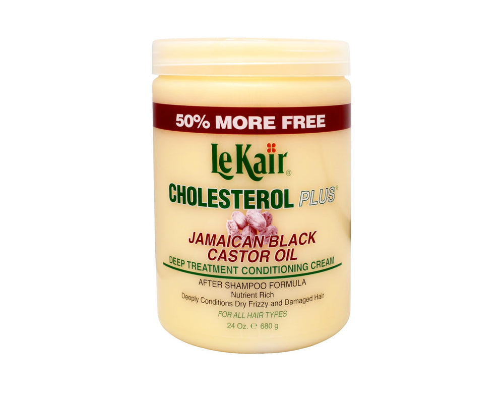 Le Kair Cholesterol Plus bottle pouring for quick at-home deep conditioning.