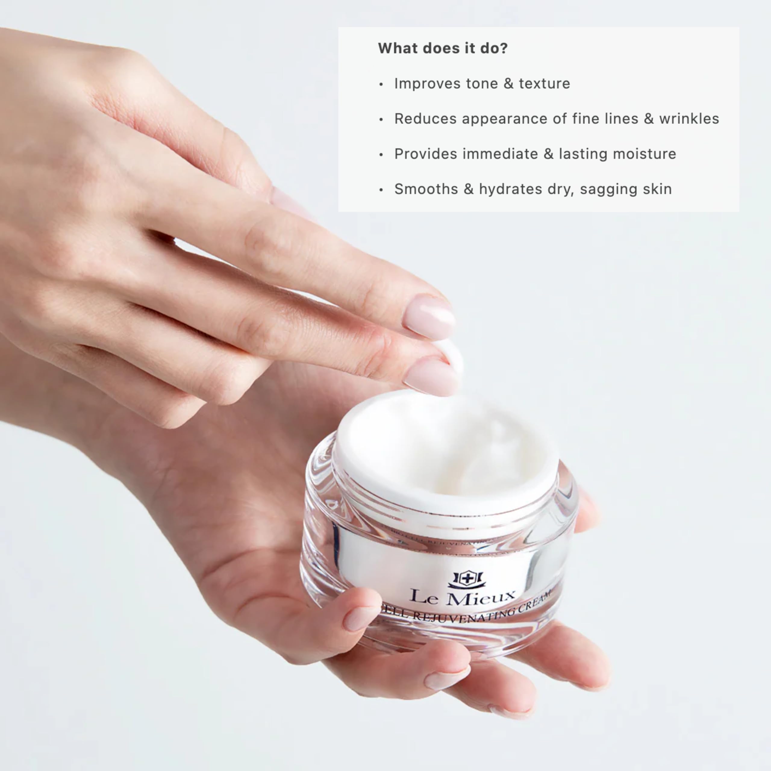 Le Mieux Bio Cell Rejuvenating Cream label showing paraben- and sulfate-free formula.