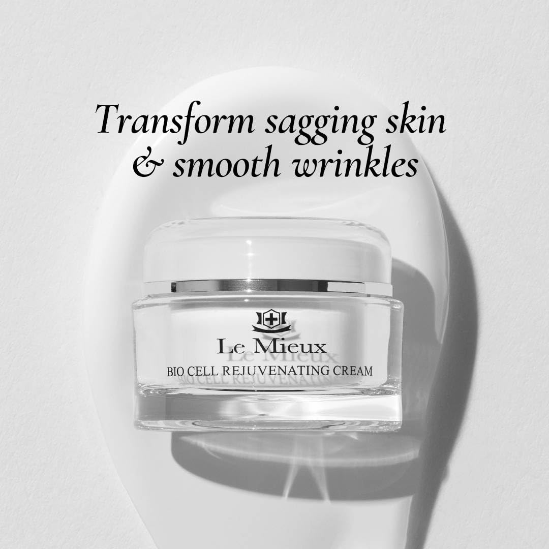 Le Mieux Bio Cell peptide blend close-up highlighting ingredients and care benefits.
