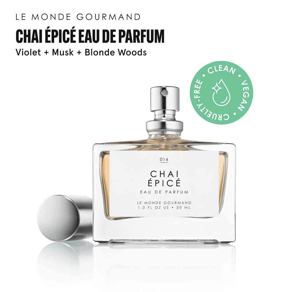 Le Monde Gourmand Chai Épicé violet fig note hints at a bright, inviting opening.