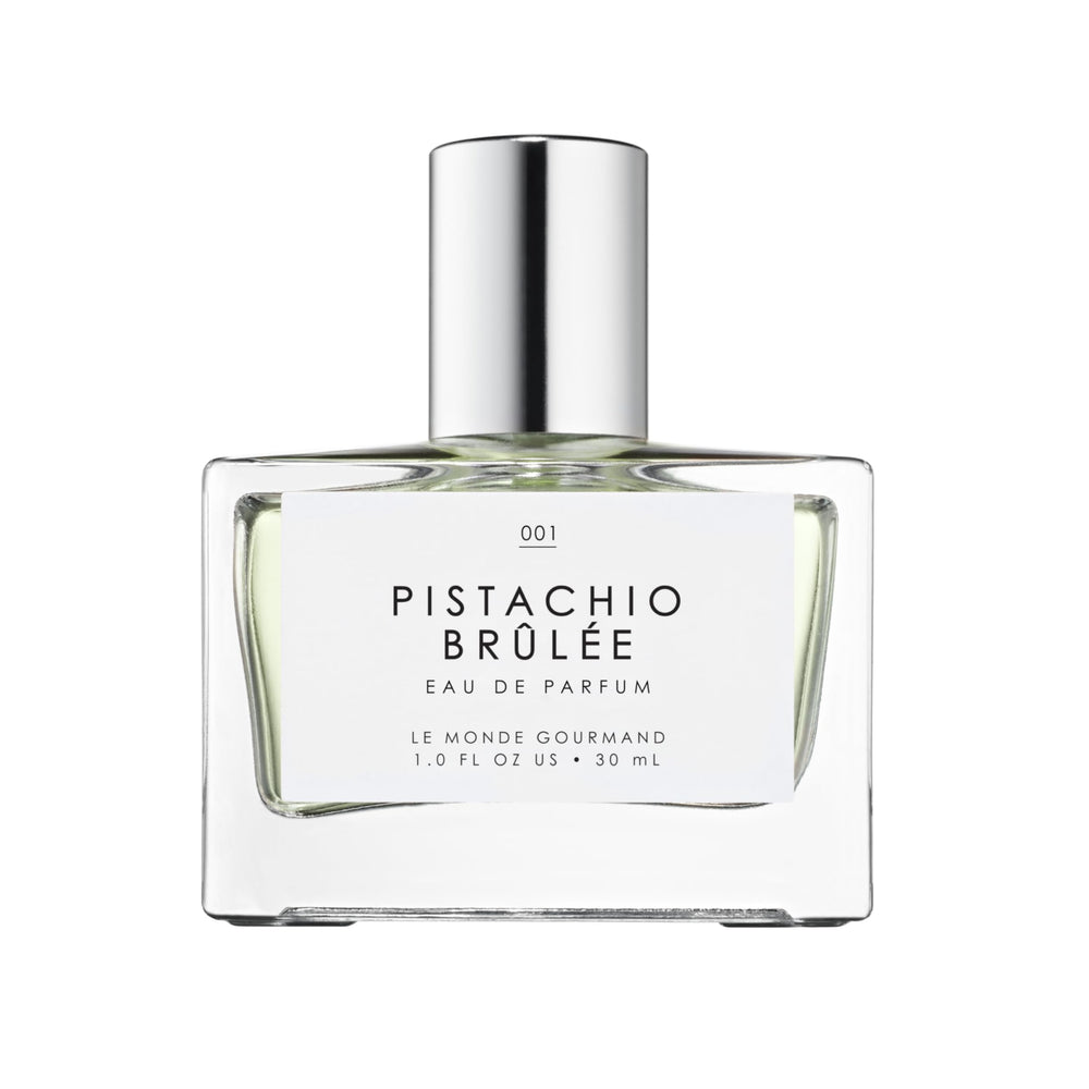 Le Monde Gourmand Pistachio Brûlée bottle close-up for everyday luxury