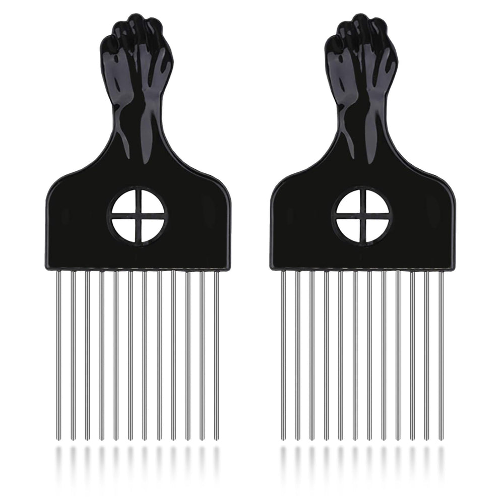 LEADUWAY Afro comb and metal wig detangler close-up for gentle detangling of thick curls.