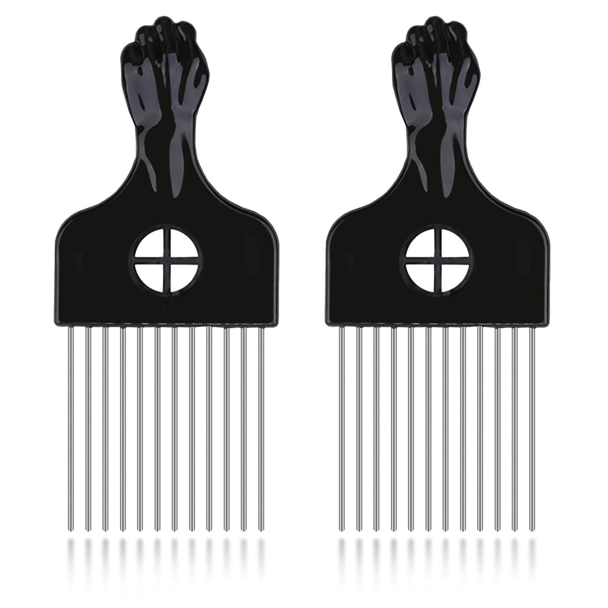 LEADUWAY Afro comb and metal wig detangler close-up for gentle detangling of thick curls.