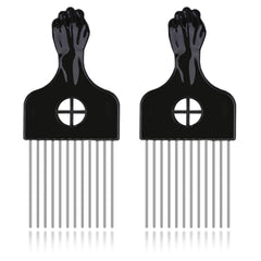 LEADUWAY Afro comb and metal wig detangler close-up for gentle detangling of thick curls.