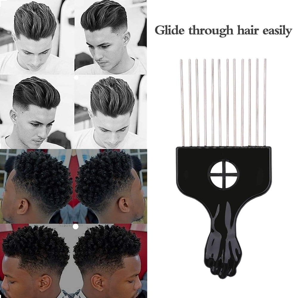 LEADUWAY hair pick in use on thick hair for smoother tangles and control.