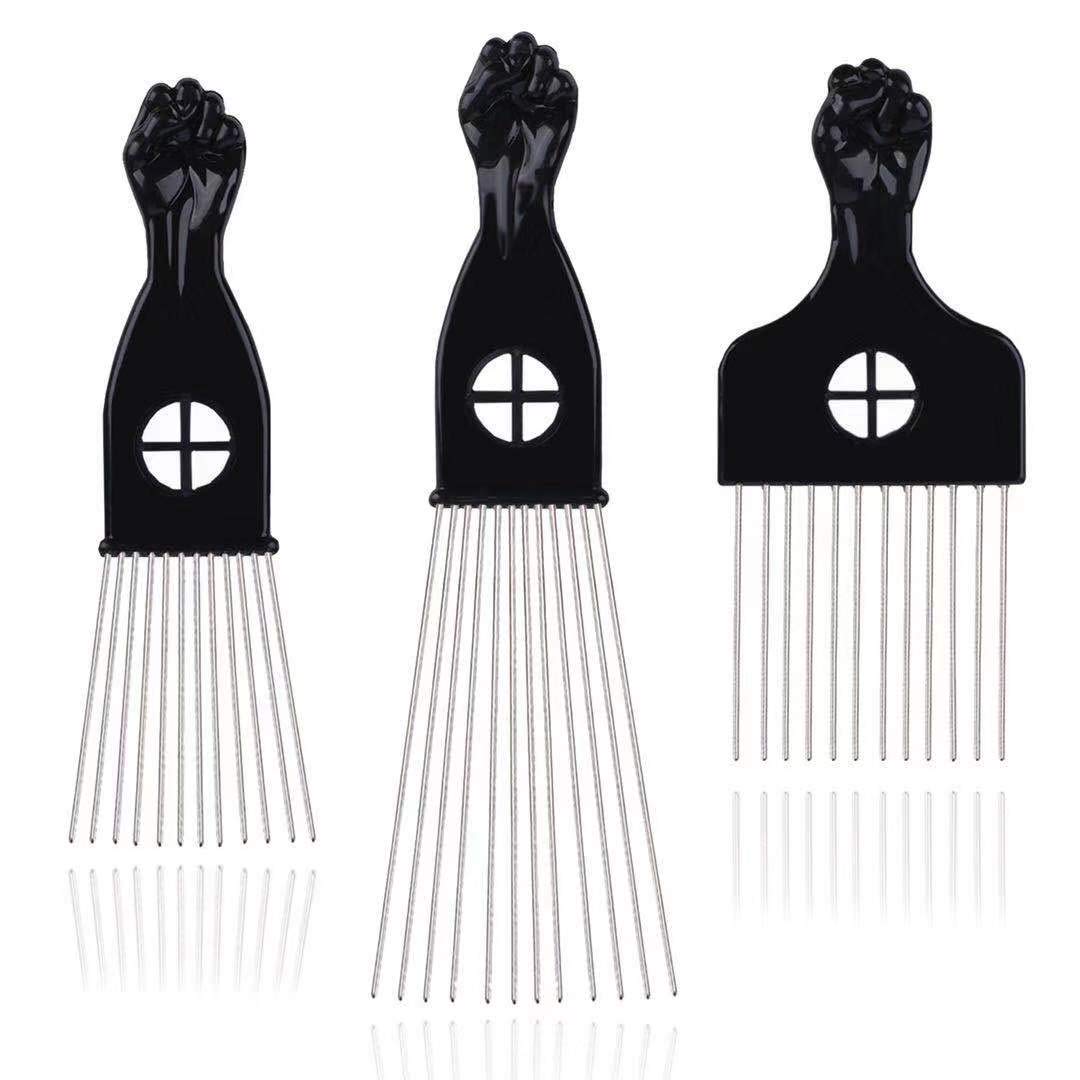 LEADUWAY hair picks in black metal afro-comb for smooth detangling.