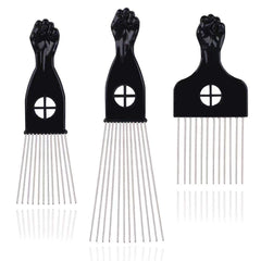 LEADUWAY hair picks in black metal afro-comb for smooth detangling.