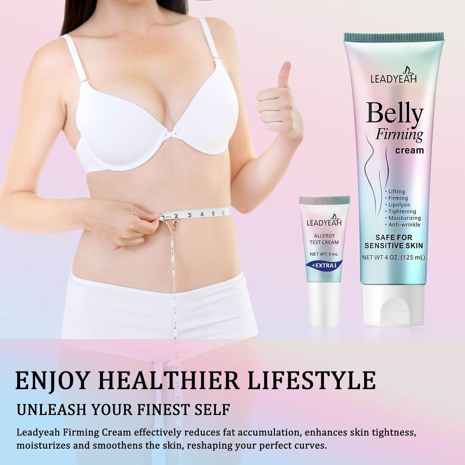 Leadyeah B Flat Belly Firming Cream on hips and waist area.