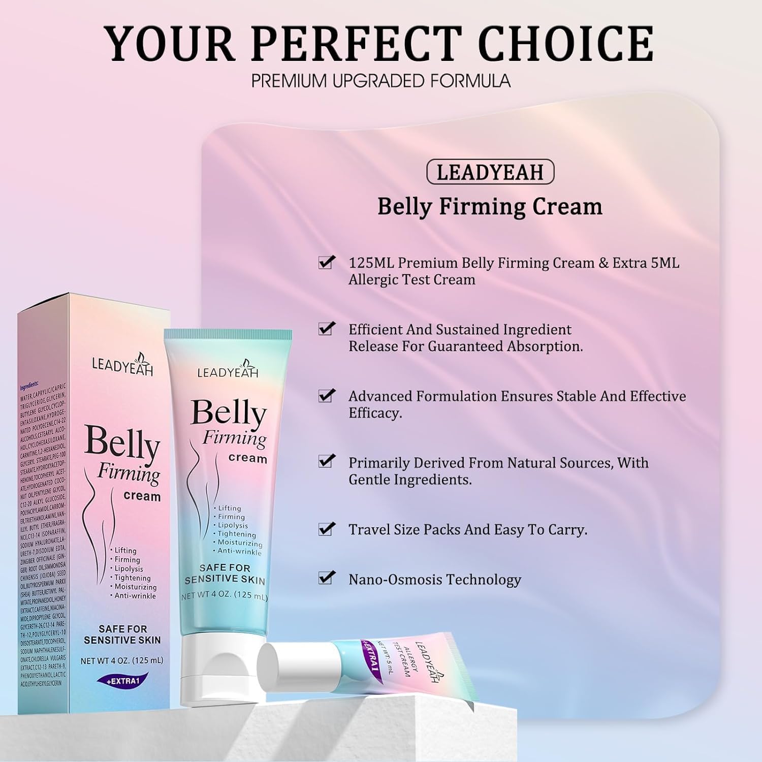 Packaging and jar of Leadyeah B Flat Belly Firming Cream.