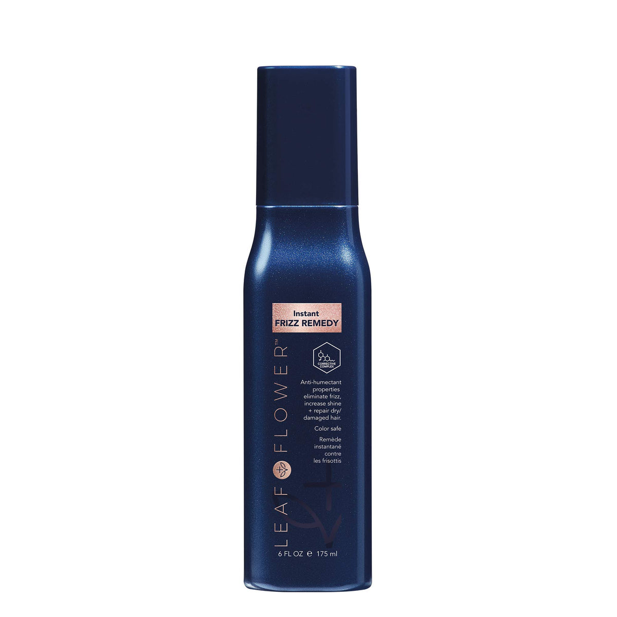 Leaf & Flower Instant Frizz Remedy bottle pour demonstrating heat-activated frizz control