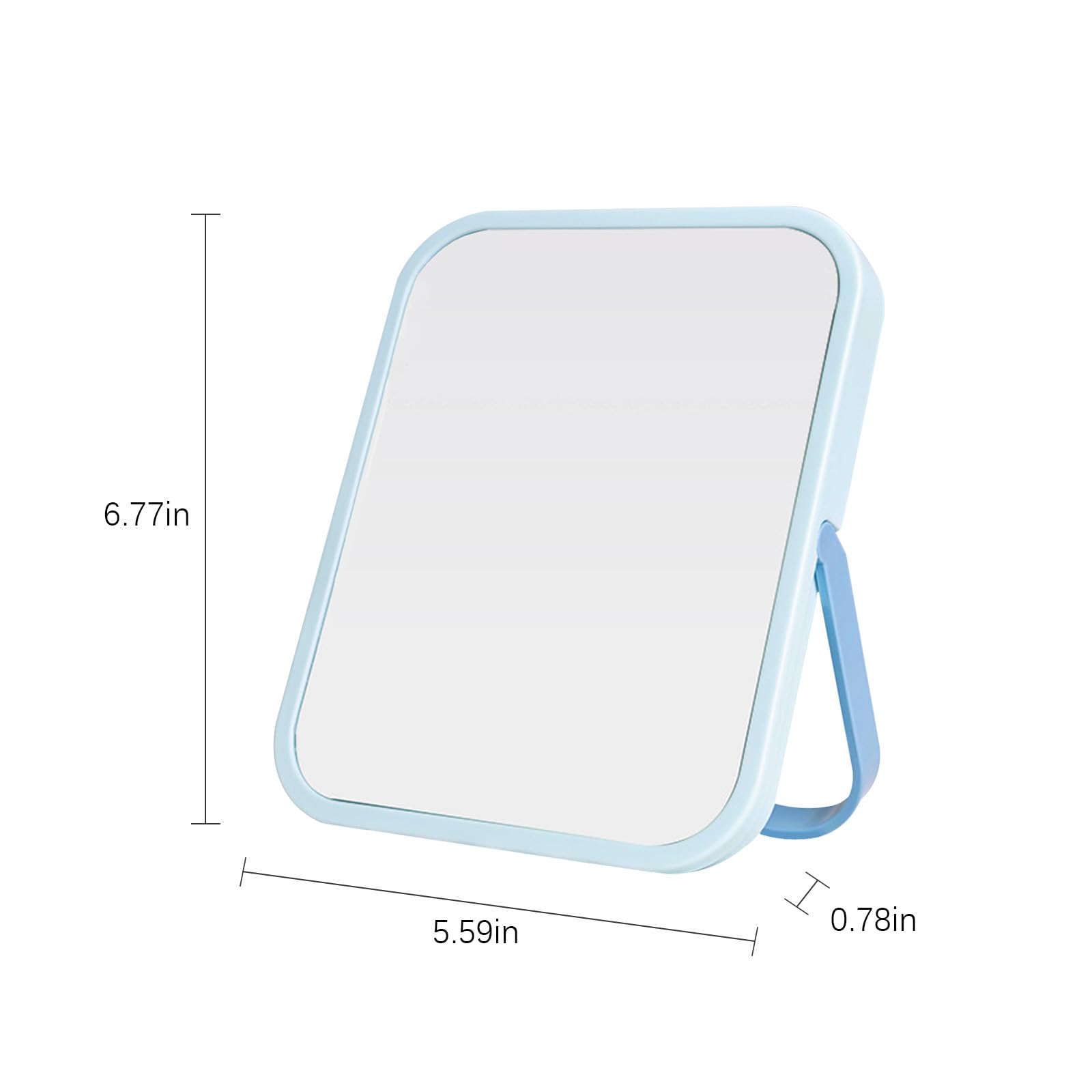 LeaOcaao mirror featuring hanging port ideal for wall or shelf mounting.