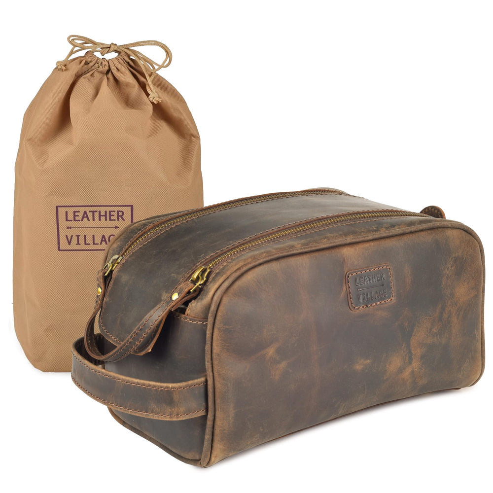 Leather Village compact Dopp kit design fits travel essentials (10x6x6)