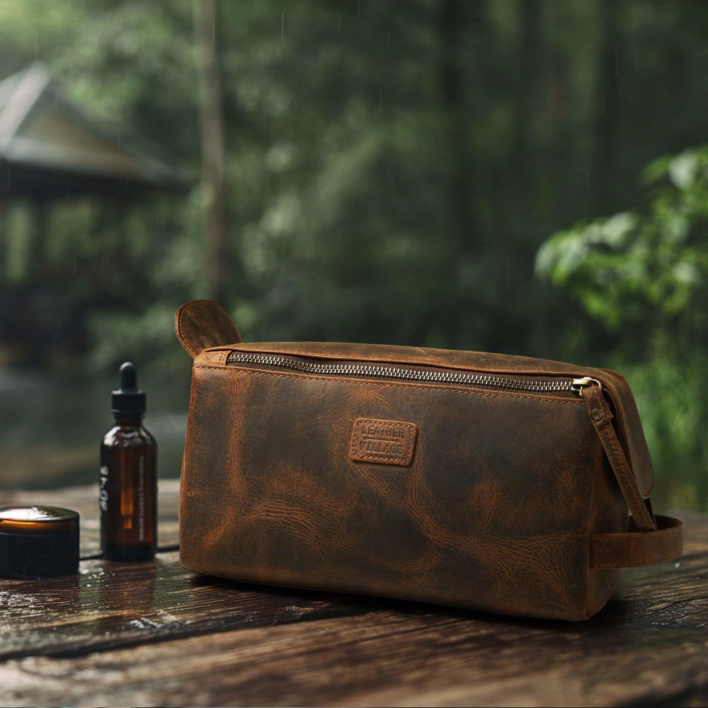 LEATHER VILLAGE rustic brown tone with vintage travel style